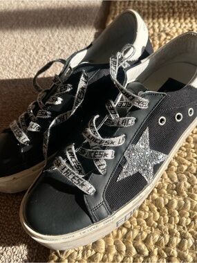 Golden Goose leather & canvas Black Glitter Star Low-Top Sneakers
